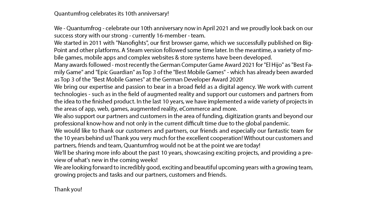 Quantumfrog_'s tweet photo. Hooray!🎉 We are celebrating our 10th anniversary with our amazing team here at Quantumfrog! Thanks to everybody who has been a part of this amazing journey!
#quantumfrog #10thanniversary https://t.co/33lCmisSPg