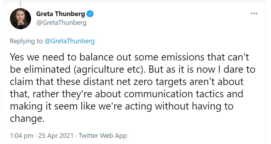 It's a point taken up by  @GretaThunberg, too:  https://twitter.com/GretaThunberg/status/1386290077379268613?s=20But what evidence is there that the concept of  #netzero specifically is leading to delay?