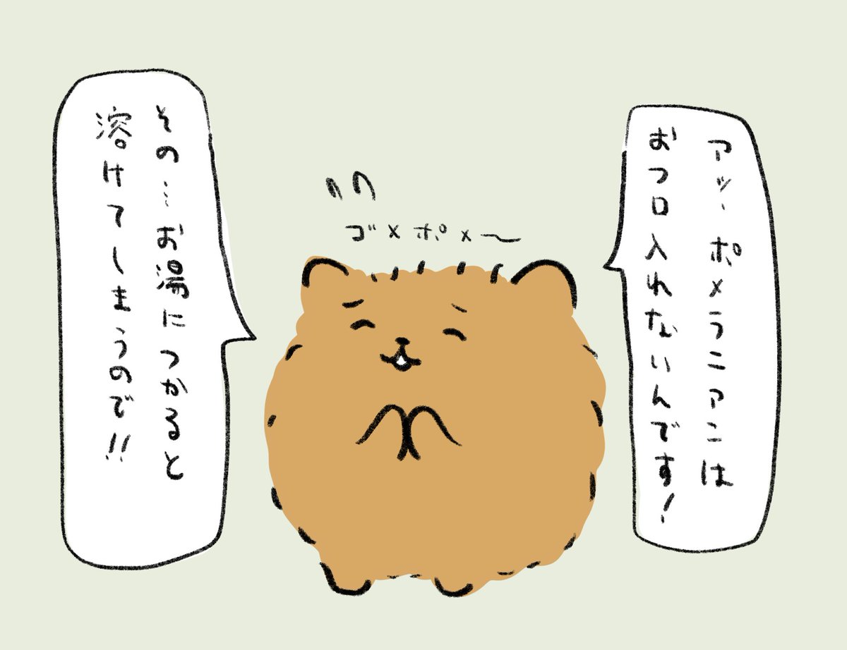 いい風呂の日だそうなのでお風呂から逃れようとするポメラニアンを描きました。
#いい風呂の日 