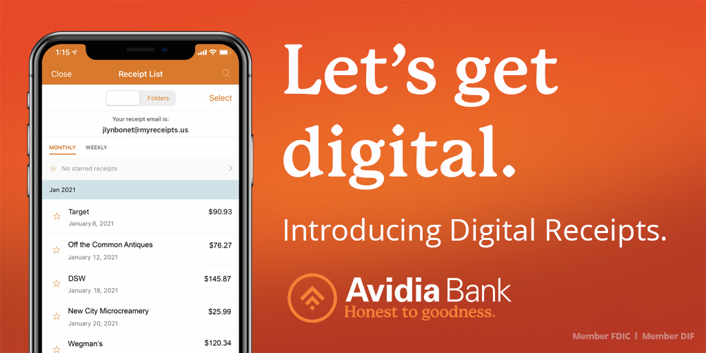 cjbudd56's tweet image. Dealing with all your receipts is a hassle!  Introducing, Digital Receipts for Avidia Bank! Learn more here: ow.ly/e9mj102xvGW
 
#AvidiaMobile #MobileBanking #DigitalBanking #CommunityBank #Bank #Money #Finance