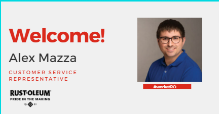 RustOleum's tweet photo. Welcome to the team, Adam! Our Customer Service Department is thrilled to have you onboard. Please help us extend a warm welcome to Adam.
#workatro #rustoleum #newhire #hiring #teamrustoleum https://t.co/LmvRK8tuS9