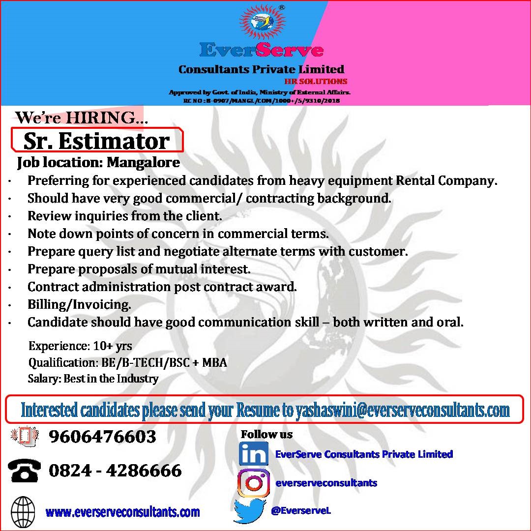 naveenkkanchan's tweet image. #wearehiring 
#seniorestimator 
#estimator 
#everserveconsultants
#joboppurtunities 
#jobvacancy