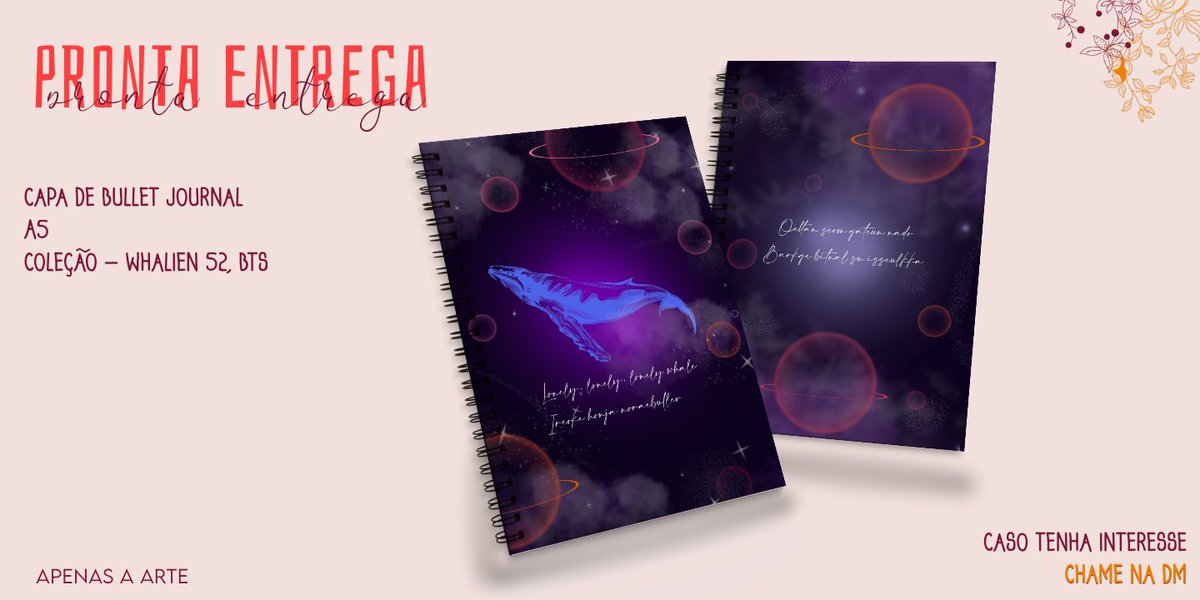 🍒| Capa para Bullet journal, A5, coleção:Whalien 52 - BTS 

💰| R$15,00 

🏷| Pagamento via pix, transferência, depósito e picpay

🔗| interessados, chame na DM