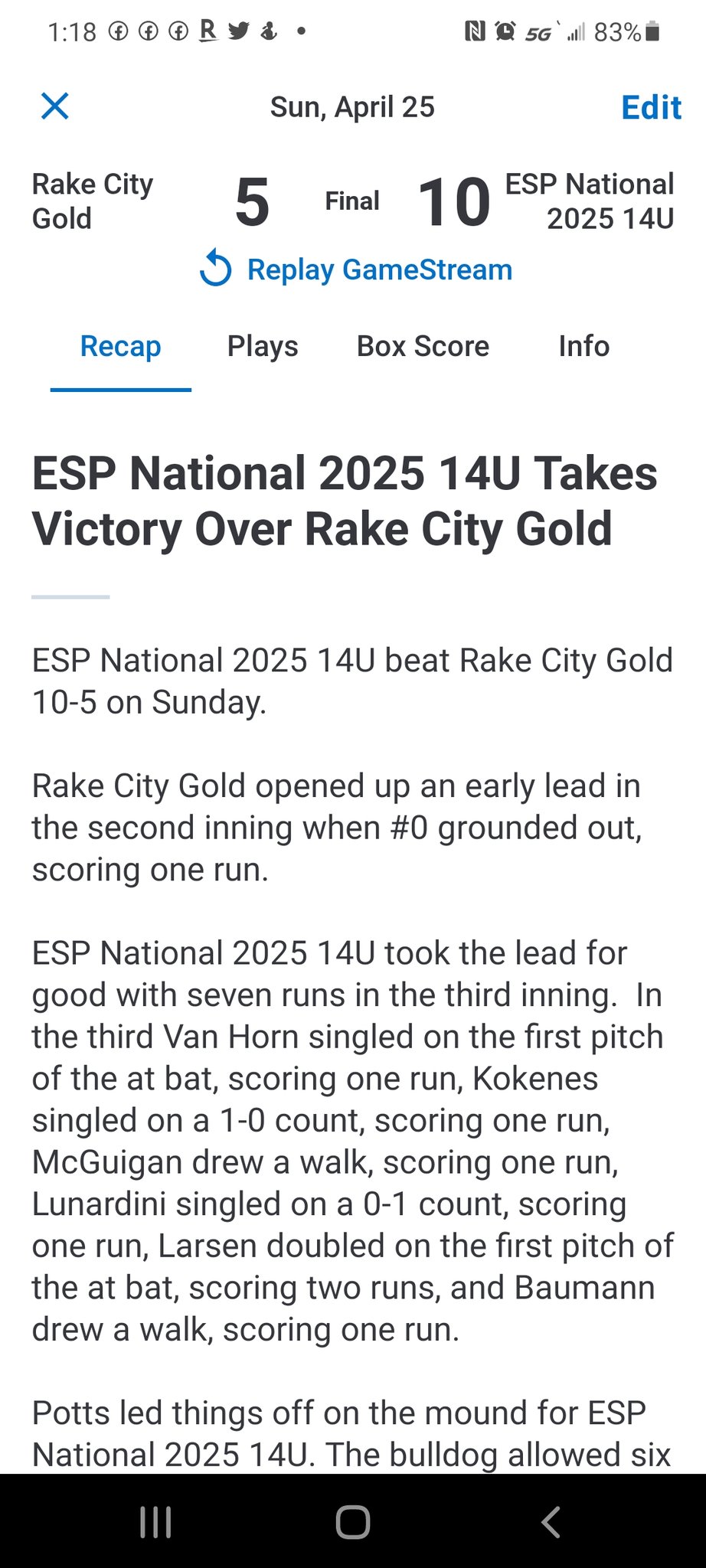 ESP Select Baseball 2025 National on Twitter "Proud of the way