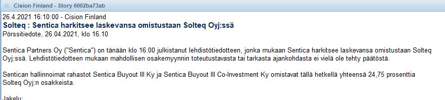 AcumenFutures's tweet image. Solteq : Sentica harkitsee laskevansa omistustaan Solteq Oyj:ssä #SOLTEQ