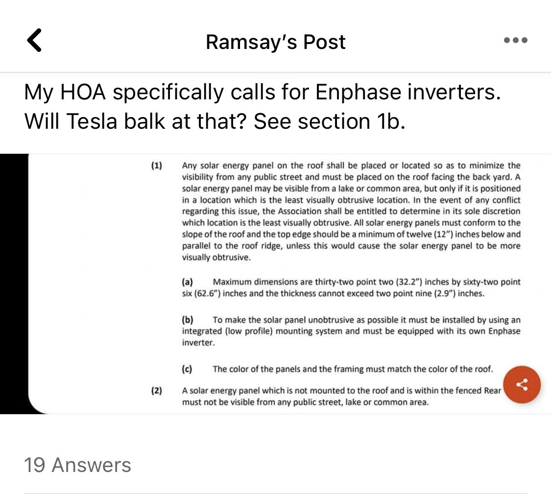 Amazing and I love it because the HOA is right.  @Enphase  $ENPH is a better solar solution than  @Tesla  $TSLA. There is no competition. People will say that Tesla is better. They say that because the brand is widely recognizable. If they broke down