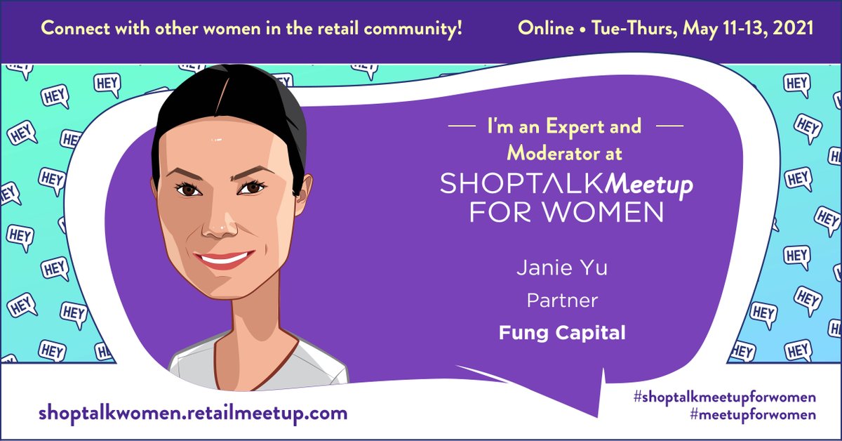 Request a 15-minute 1:1 meeting with Janie Yu, Partner at Fung Capital during Shoptalk Meetup for Women! She'll answer your most burning questions about evaluating robotics and automation opportunities for business. Find out more via the link below!
hubs.la/H0L6c2h0