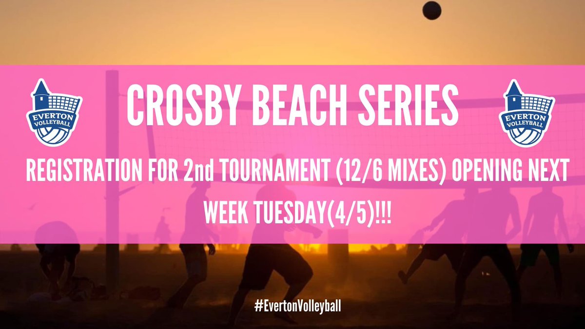 EvertonVball's tweet photo. ❗️ Announcement ❗️
We are thrilled to announce that the registration for the SECOND tournament of the Crosby Beach Series (12th June  - Mixes) will be opening NEXT WEEK TUESDAY (4th May)!!

#evertonvolleyball #beachvibes #letsgetitstarted 💙🏐 https://t.co/Uwf0W37zCp
