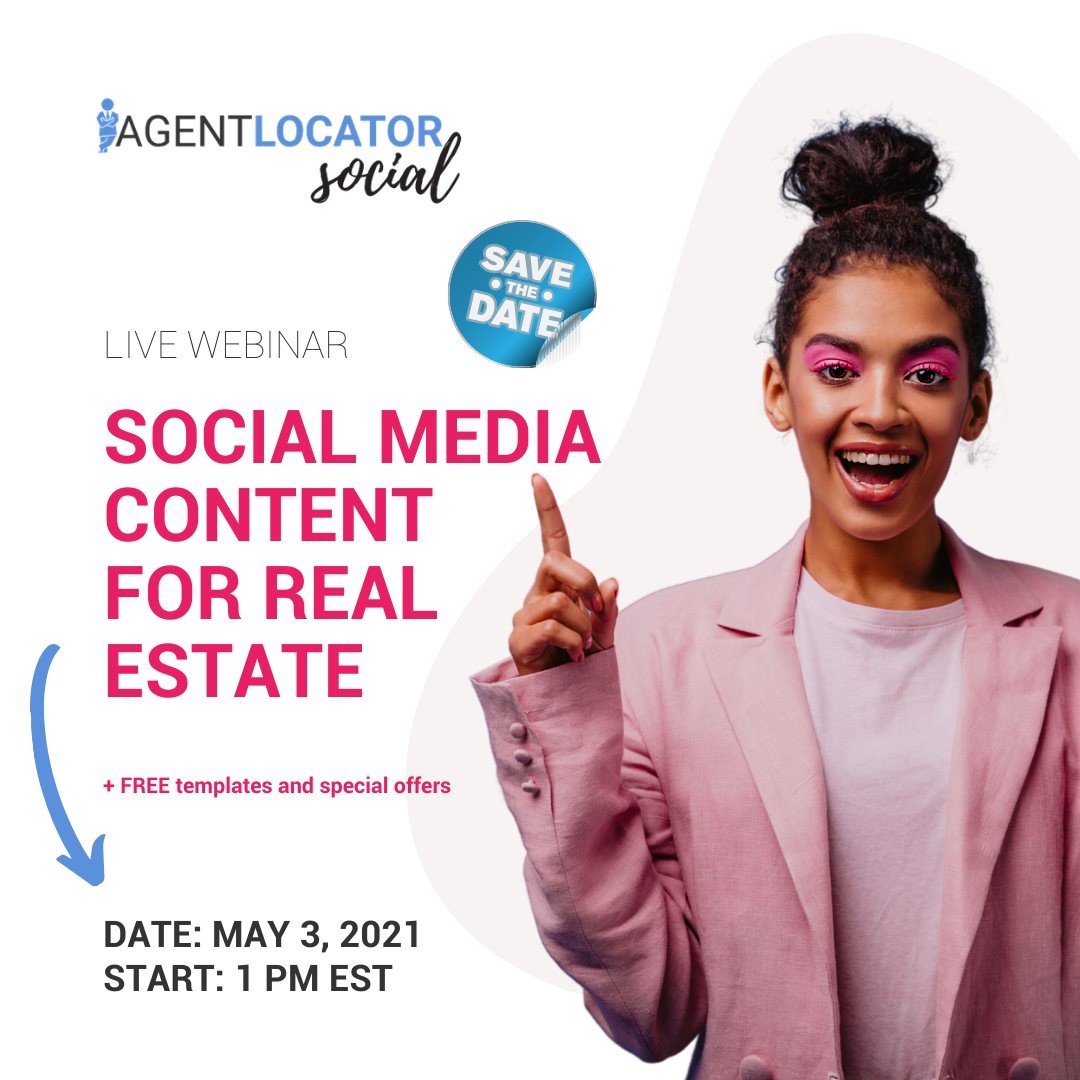 AgentLocator's tweet image. 📅 Join our live webinar this week, May 3rd, 2021 at 1 PM EST (US &amp;amp; Canada). AgentLocator Social team will teach you to create and manage social media content for real estate agents.

👉 Register today: us02web.zoom.us/webinar/regist…