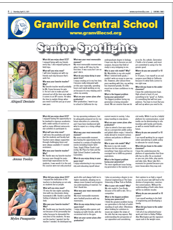 LisaMeade23's tweet photo. Senior Spotlights from last week's Granville Sentinel #granvillecsd https://t.co/BhYnOsnjcS