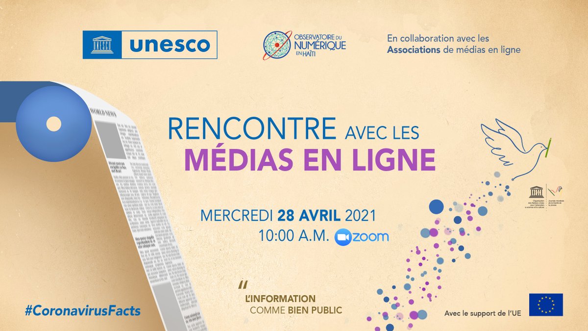 unesco_haiti's tweet photo. #AVosAgenda 🗓 Mercredi 28 avril 2021: La rencontre @unesco_haiti @ObsNumerique avec les tous les responsables [et Associations] de médias en ligne, c'est dans 2 jours!

L'enregistrement c'est ici 👉🏽 https://t.co/CeFrbClSkl

Objectifs de la réunion : 👉🏽https://t.co/zboA87q1x7 https://t.co/qJKZYXrx1q