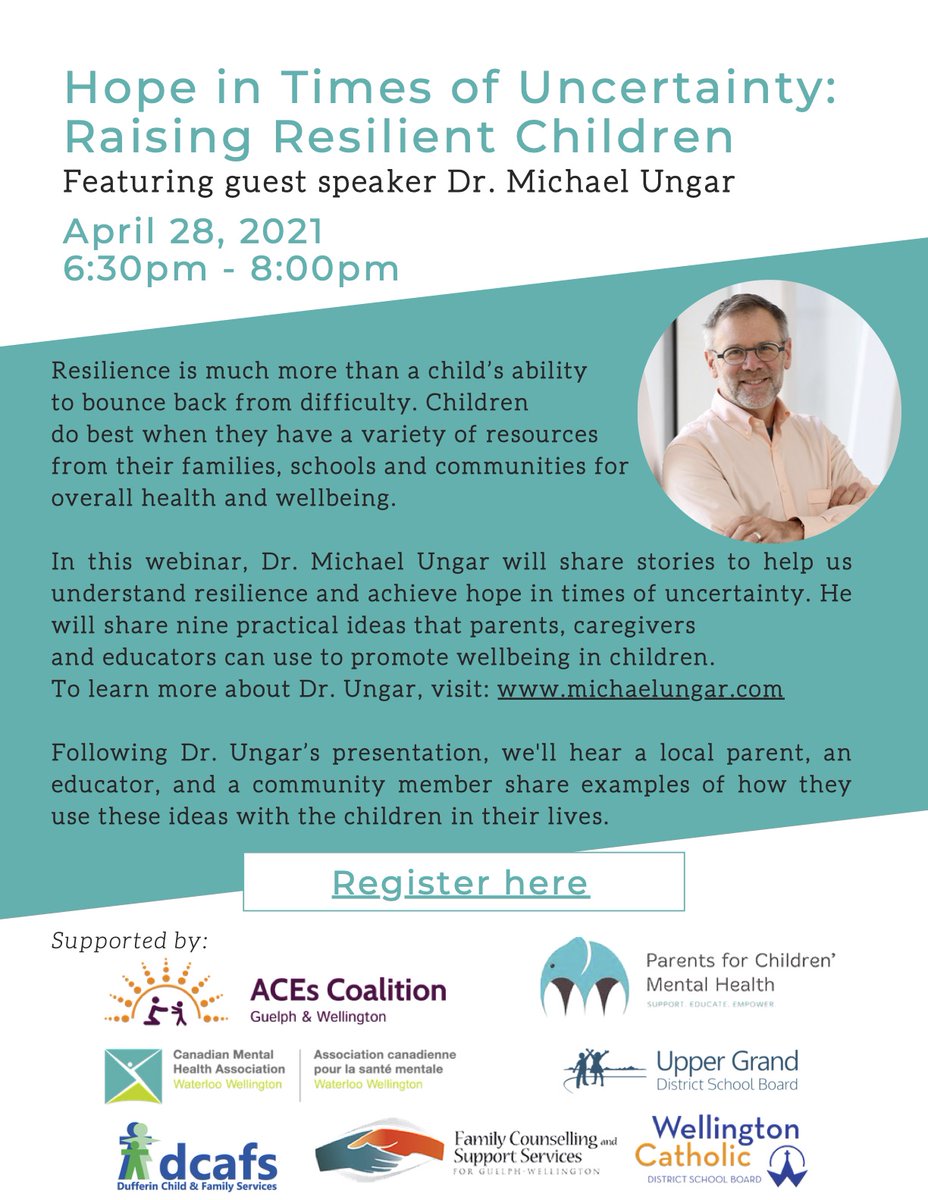 On April 28, <a href="/MichaelUngarPhD/">Michael Ungar</a> is offering hope for parents and educators who are assisting a child's learning &amp; emotional needs during uncertain times. Thanks to <a href="/ugdsb/">Upper Grand DSB</a> &amp; <a href="/WellingtonCath/">Wellington Catholic DSB</a> for sharing this webinar with <a href="/SMHO_SMSO/">School Mental Health Ontario</a> &amp; others in the community.
us02web.zoom.us/webinar/regist…