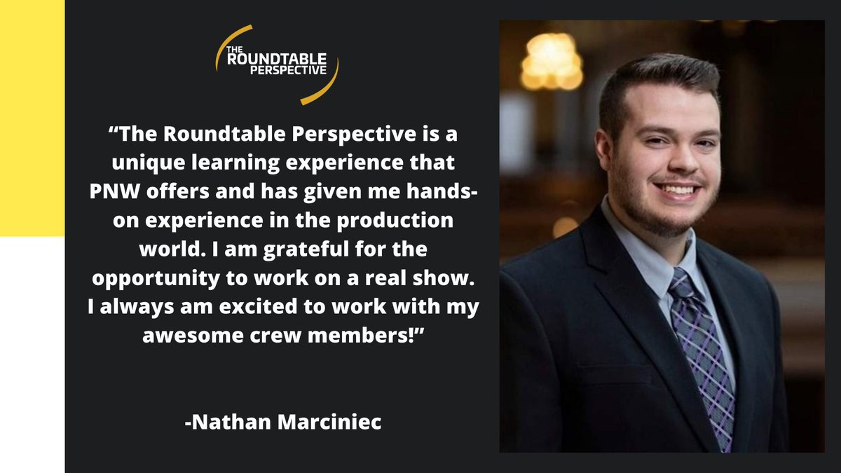 pnwroundtable's tweet photo. We are delighted to highlight this semester’s Audio Director for #TheRoundtablePerspective, Nathan Marciniec. Thank you Nathan, for all your hard work and contributions to the show. #PurdueNorthwest #production #audio #tv https://t.co/uSjED2j50v