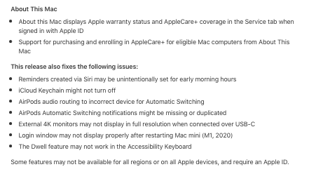 What's new in the updates for macOS Big Sur https://support.apple.com/en-us/HT211896#macos113