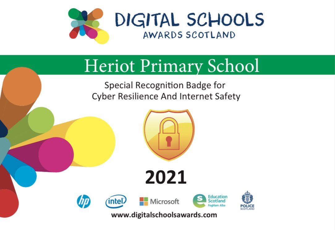 We are delighted to announce that we have been awarded the Cyber Resilience and Internet Safety award from Digital Schools 🥳 We’re so pleased that we could showcase the excellent work undertaken by our staff and pupils <a href="/Schools_Digital/">Digital Schools</a> <a href="/DigiLearnRen/">Digital Learning in Renfrewshire</a> <a href="/DigiLearnScot/">Digital Learning and Teaching</a> <a href="/Digi_ren/">digiren</a>
