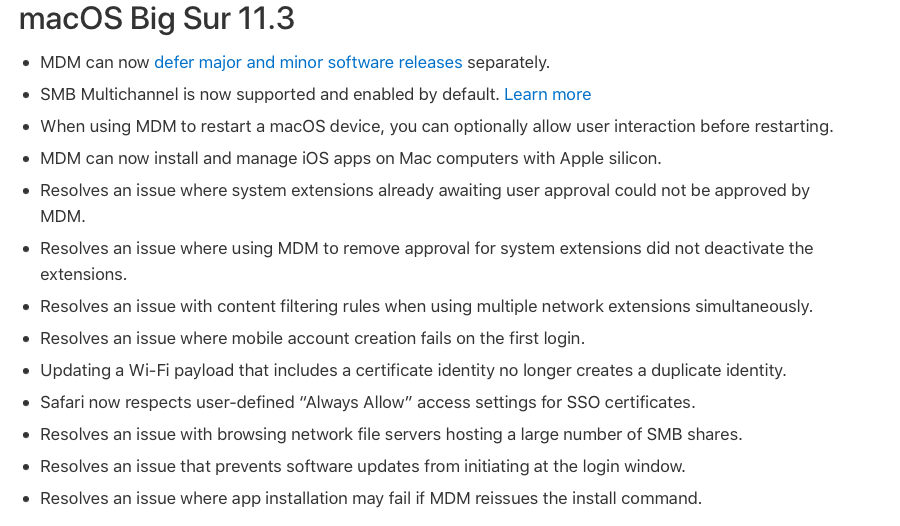 What's new for enterprise in macOS Big Sur https://support.apple.com/en-us/HT211911 