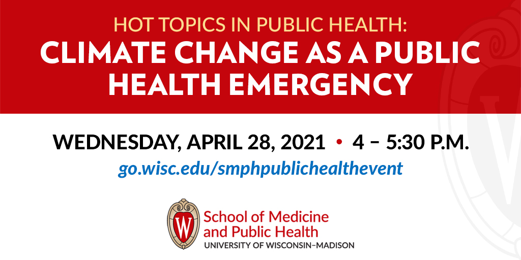 UWiscPHI (@uwiscphi) on Twitter photo What will the health impacts of climate change be? Join <a href="/UWMadison/">UW–Madison</a>, <a href="/MedicalCollege/">Medical College of Wisconsin</a> & <a href="/LGMandelaBarnes/">Lt. Governor Mandela Barnes</a> for “Climate Change as a Public Health Emergency.” Watch the event live tomorrow at 4pm CT on <a href="/uwsmph/">UW School of Medicine and Public Health</a>’s Facebook: bit.ly/3nnKyOH What will the health impacts of climate change be? Join <a href="/UWMadison/">UW–Madison</a>, <a href="/MedicalCollege/">Medical College of Wisconsin</a> & <a href="/LGMandelaBarnes/">Lt. Governor Mandela Barnes</a> for “Climate Change as a Public Health Emergency.” Watch the event live tomorrow at 4pm CT on <a href="/uwsmph/">UW School of Medicine and Public Health</a>’s Facebook: bit.ly/3nnKyOH