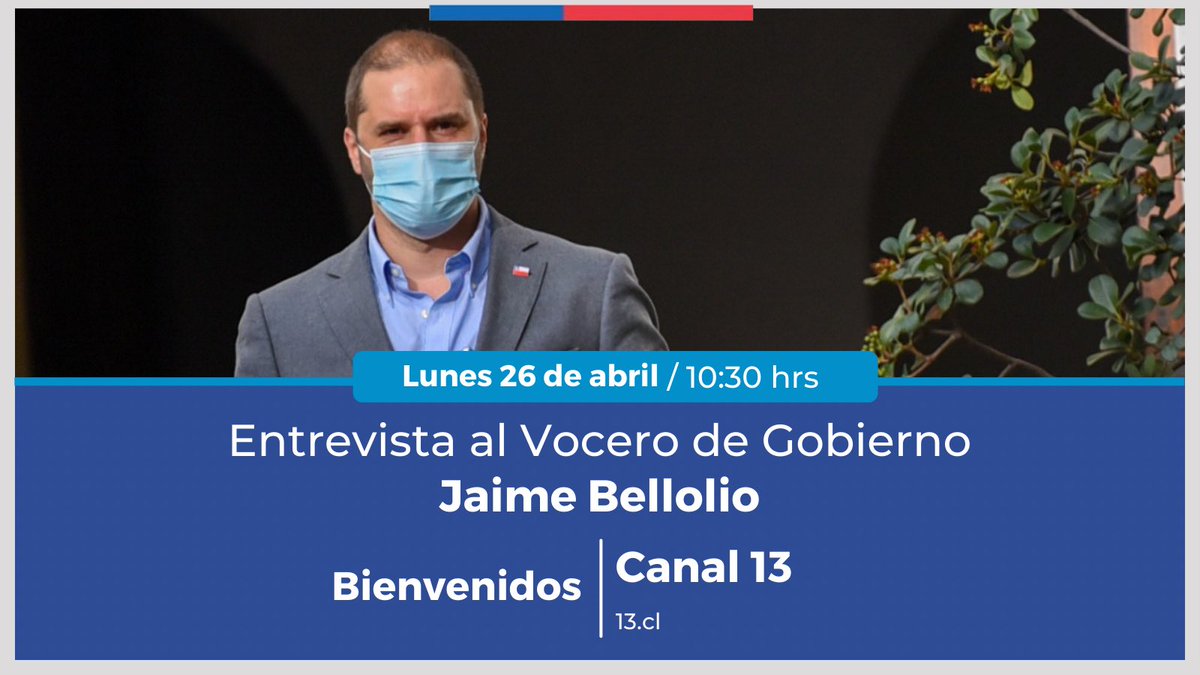 🚨 ¡Atentos! En breves momentos el Ministro Vocero de Gobierno <a href="/jaimebellolio/">Jaime Bellolio Avaria</a> estará conversando en <a href="/Bienvenidos13/">Bienvenidos13</a>. ¡Los esperamos! 

📺 <a href="/canal13/">El 13</a> 
📡 13.cl