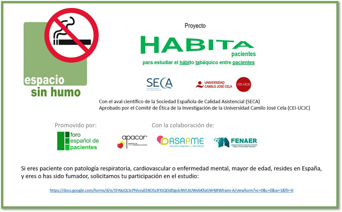 fep_pacientes's tweet photo. 🟢¡Anímate y participa!🟢

Estudio #HABITApacientes para conocer los hábitos de consumo de #tabaco entre los #pacientes 

Si afrontas una #enfermedad respiratoria, cardiovascular o mental, y fumas, TU OPINIÓN IMPORTA: https://t.co/vvGHwocr2q

➕ℹ️ https://t.co/VEjHTQrnNN https://t.co/8l9PG7PnOK