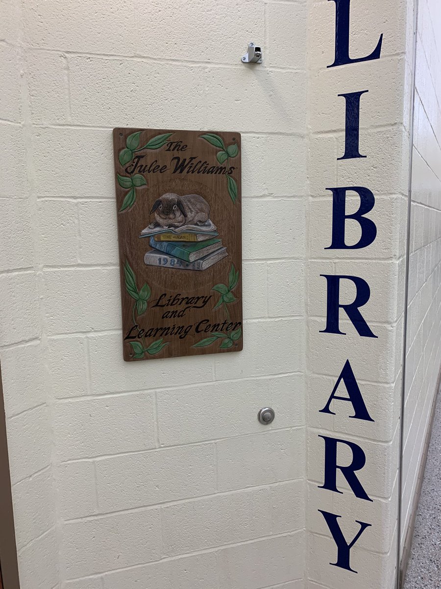 Timothy Thomas (@library_hms) on Twitter photo On 4/19/21 the <a href="/Hereford_MS/">Hereford MS</a> library was dedicated to Julee Williams for her 35 yrs of service As Assistant Librarian her love of learning & books was shared w/students/staff Retired art T Kathy Peterson hand carved the sign that now hangs by the library doors #bcpslms #AASLslm On 4/19/21 the <a href="/Hereford_MS/">Hereford MS</a> library was dedicated to Julee Williams for her 35 yrs of service As Assistant Librarian her love of learning & books was shared w/students/staff Retired art T Kathy Peterson hand carved the sign that now hangs by the library doors #bcpslms #AASLslm
