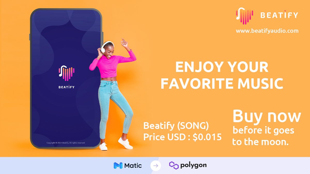 BeatifyWorld's tweet photo. Don’t miss this opportunity. 1 week left to invest in $SONG at $0.015. @BeatifyAudio #SongToken #NFTs #music #matic #blockchain #fairtrade #artist #polygon #defi #BTC #Ethereum #Investor #invest #forex #entrepreneur #money #cryptocurrency #love

https://t.co/6R5d1LPnRU 4more info https://t.co/K6vCI6EL1u