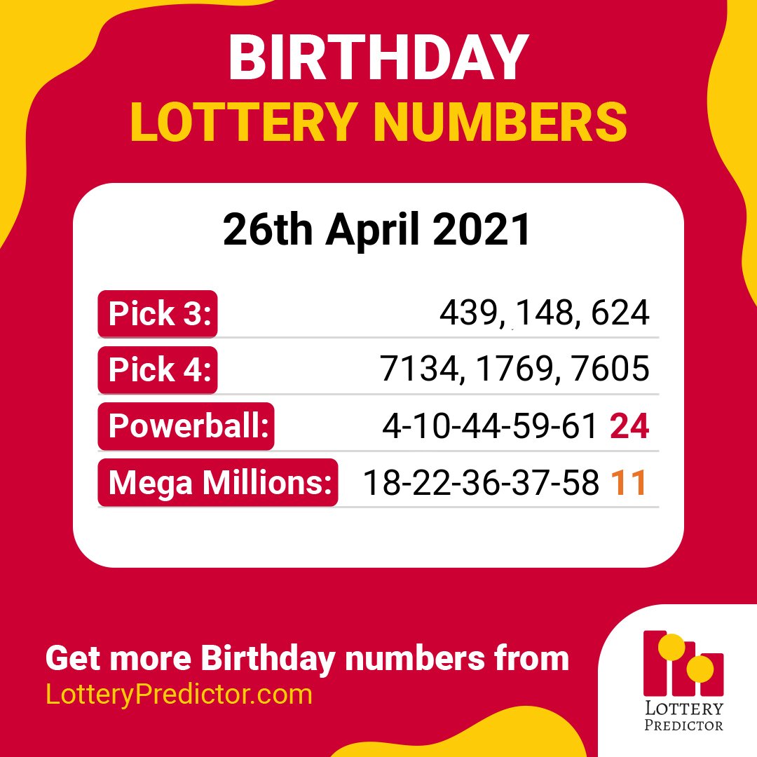 Birthday lottery numbers for Monday, 26th April 2021

#lottery #powerball #megamillions https://t.co/NQdwJ0xHcy