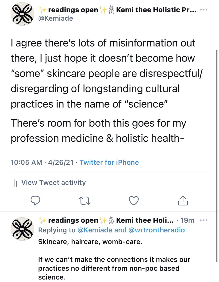 What’s funnier is that I had JUST replied this before I saw her tweets in response to me. She had the nerve to say I bet you don’t even know what your hair feels like moisturized? Maaam? How about you ask me before assuming?  https://twitter.com/kemiade/status/1386682942638989314