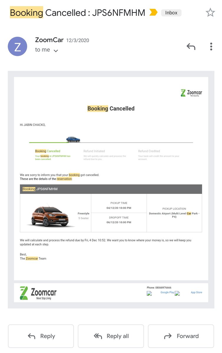 #ZOOMCARFRAUD #BOYCOTTZOOMCAR 8 MONTHS PASSED - NO REFUND - NO CALLS - NO EMAILS. FAKE COPY PASTED MSGS!! LIERS! FRAUDSTERS. @ZoomCarIndia @ZoomcarMUM @Zoomcarwash @ZoomcarMUM @zoomcar_fr @ZoomcarHYD @ZoomcarBLR WARNING FOR HIRERS!! #RT