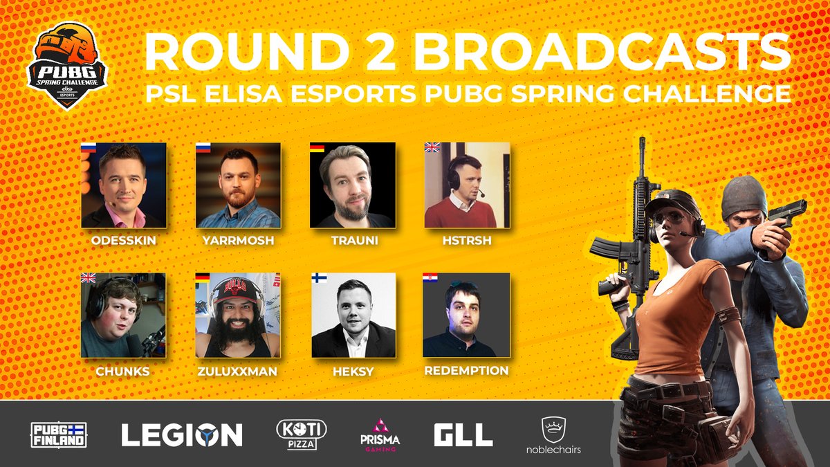 PUBGFinland's tweet image. ☀️ PSL Elisa Esports PUBG Spring Challenge | Kierros 2

🏆 Kierros 2 | Lohkot 1-4
🗺️ 6 karttaa
⏲️ 19:00 EEST -&amp;gt;

Päivän lähetykset löydät alla olevasta linkistä!
📺 pubgfinland.fi/news/kierros-2…

#esports #pubg #pubgesports #PSL