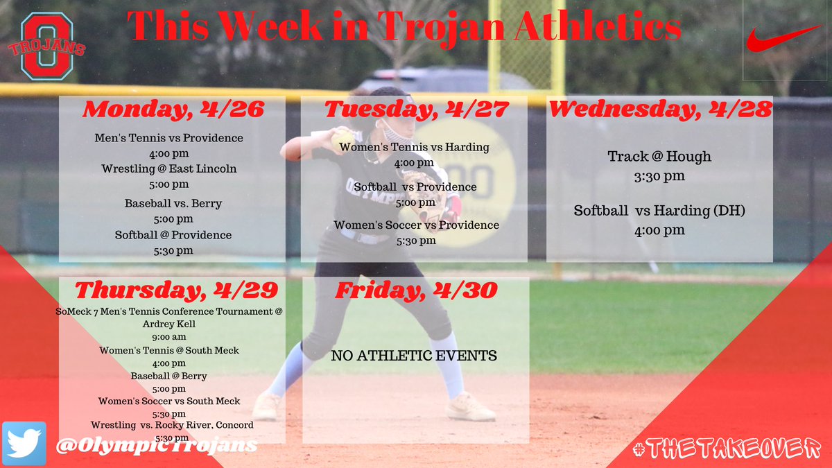OlympicTrojans's tweet photo. Check out our sports schedule for the week‼️ Tune in to watch your Trojans on @NFHSNetwork by subscribing 👉 https://t.co/R13dCxInbR…
#thetakeOver #TrojanSoldiers #WomenOfTroy #WeTheSouthside https://t.co/y1ZIrAhQIL