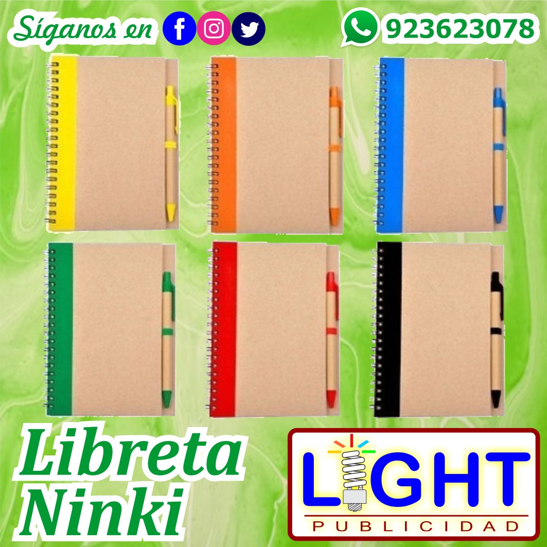 Light_Publi's tweet photo. @Light_Publi Su #Marca en todas partes /#Ecológicos
#Libretas / Modelo: #Ninki / Tapa dura / Anilladas / Incluye #Lapicero / #Teléfono-#WhatsApp: 923623078 #Cotizaciones: ventas2@lightpublicidad.com #Merchandising #Publicidad #ArticulosPublicitarios #FelizLunes #26Abril #Perú https://t.co/FIgsO0rEEs