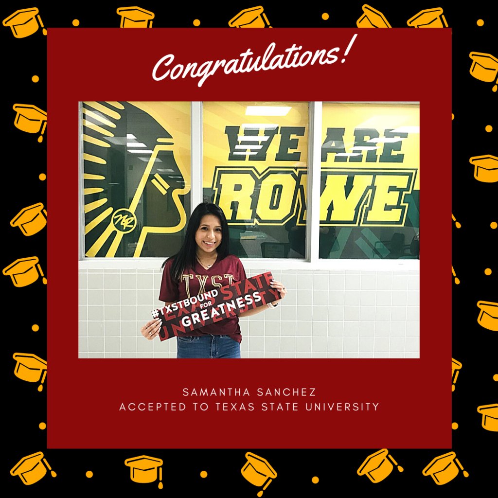 Congratulations, Samantha Sanchez! She has been accepted to Texas State University. <a href="/McAllenISD/">McAllen ISD</a> @txstbound
