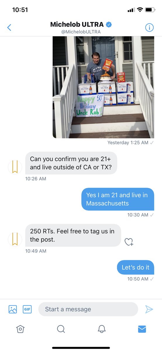 I asked <a href="/MichelobULTRA/">Michelob ULTRA</a> if they could send my dad some merch for his birthday, they have given me the opportunity to prove myself to them. Please help get us to 250 rts! #thesuperiorlightbeer