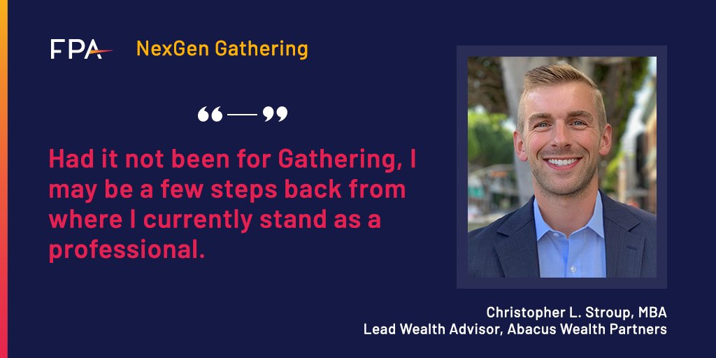 FPA NexGen (@fpanexgen) on Twitter photo See what past attendee <a href="/chrislstroup/">Christopher Stroup</a> had to say about last year's FPA #NexGenGathering and sign up to join us August 12-13, 2021.
bit.ly/3sL2hQY See what past attendee <a href="/chrislstroup/">Christopher Stroup</a> had to say about last year's FPA #NexGenGathering and sign up to join us August 12-13, 2021.
bit.ly/3sL2hQY