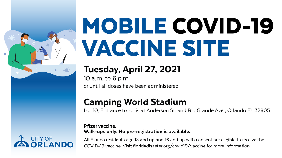 citybeautiful's tweet photo. Still need your COVID-19 shot? 💉 Stop by @CWStadium tomorrow from 10 a.m.-6 p.m. No appointment needed - walk-ups only. 

Be sure to tag @citybeautiful and @OrangeCoFL with #IGotMyShot to share why you got the vaccine! Together, we can beat this pandemic, one shot at a time. https://t.co/ZMB1pQ7Xjj