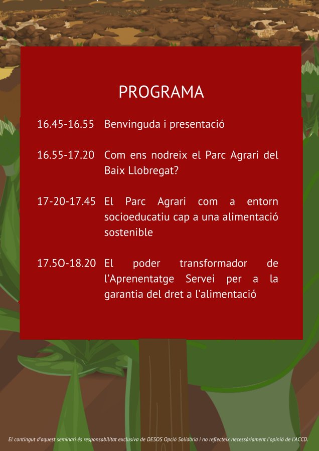 🌱 @DESOS_ organitza la tercera trobada del projecte #TransalimentaAlBaixLlobregat sobre les possibilitats educatives del <a href="/ParcAgrariBaix/">Parc Agrari del Baix Llobregat</a> per promoure el dret a l'alimentació.

🗓️ 29/04, 16:45 h via Zoom
✍️ Inscripcions a transalimenta.desos@pangea.org