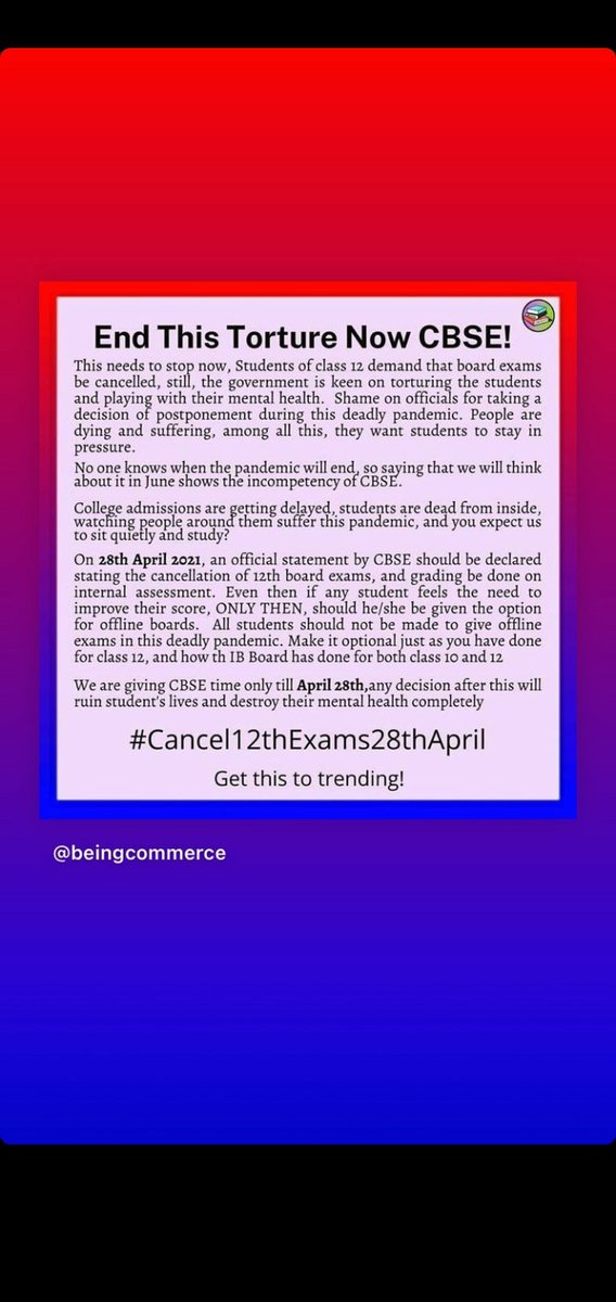 Arshdeep0316's tweet photo. Today india cross 352k covid cases this is 4 time more cases then last year at the time of this second wave pademic thousands of people dying there is very mental pressure on 12th class students 
#Cancel12thExams28thAprill 
#JusticeForStudents https://t.co/y1hyCRdEAs