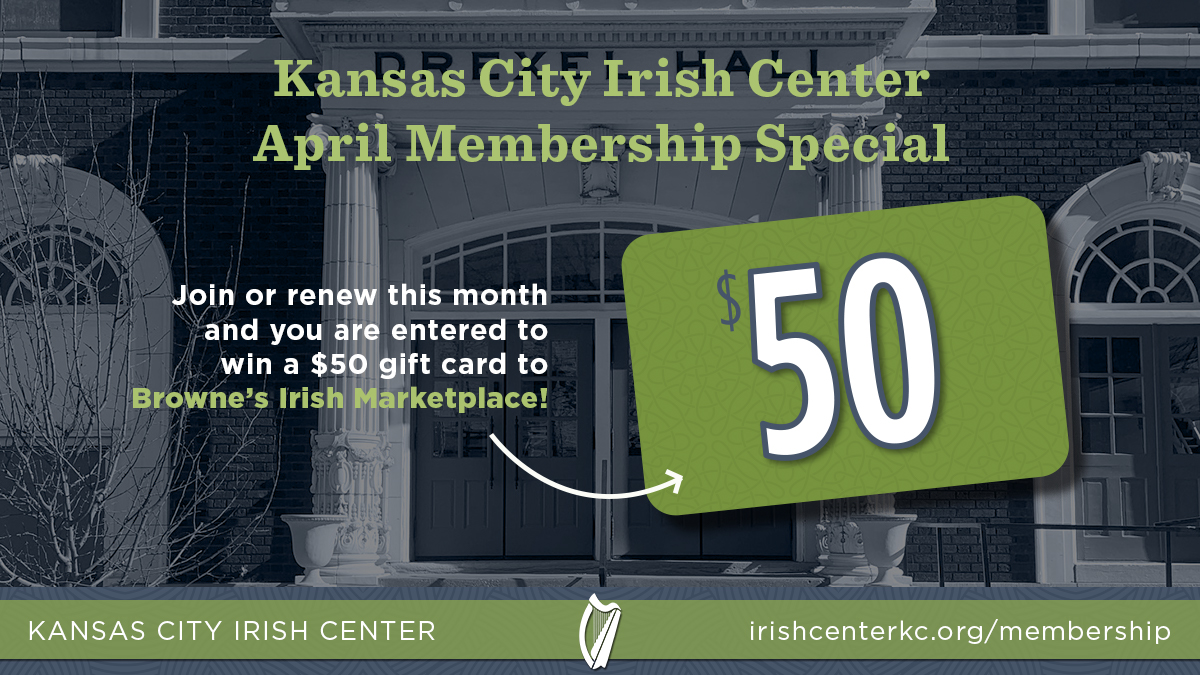 IrishCenterKC's tweet photo. It's the last week of April. Become a KCIC Member or Renew this month and you are entered to win a $50 gift card to @BrownesIrish (You're buying reubens for everyone!) https://t.co/rd4UcKzu2v #irishkc #kcirish #irishcenter #kansascity #brownesmarket #midtownkc #33rdStreet https://t.co/TzCvSZtKSe