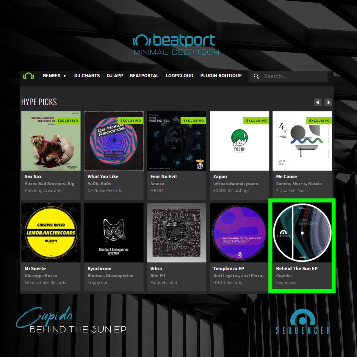 SequencerLabel's tweet image. 🚨 Destacados en @beatport 
🎙 Cupido.  - Behind the Sun EP 
Obtén tu copia en Beatport aquí 👇
beatport.com/release/behind…