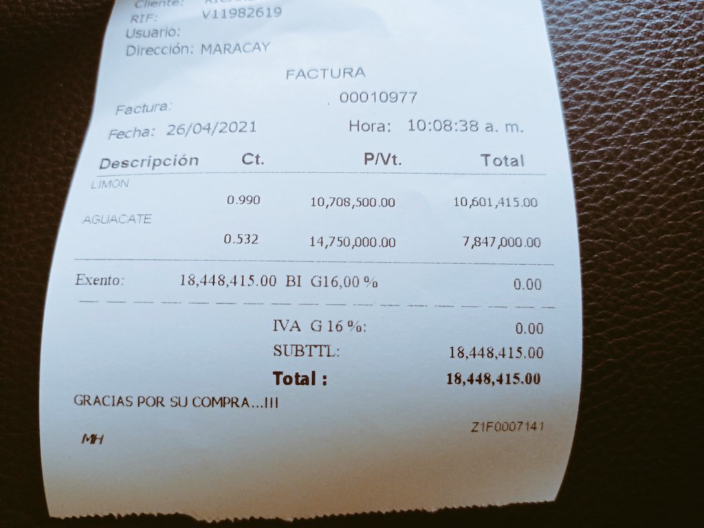 Srta. Solo me llevo estos limones y un aguacate. Cuánto es? 

Quedé patidifuso <a href="/arreazaortega/">Fernando Arreaza Ortega</a>.