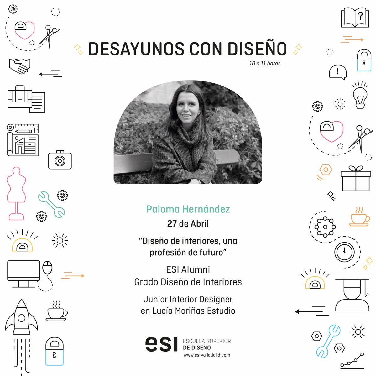 Mañana nuestra ESI Alumni del Grado de Diseño de Interiores,Paloma Hernández, explicará su experiencia durante su paso por <a href="/esi_valladolid/">ESI Escuela Superior de Diseño Valladolid</a> y responderá a las inquietudes de todos los alumnos. #esidesign21
