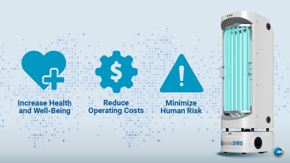 GlobalDWS's tweet photo. DSR 2.0 combines advanced #cognitivecapabilities and #multibarrierdisinfection on a single and secure platform. Perfect for use in any indoor space requiring consistent, flexible, and automated disinfection. https://t.co/hijipQeLgv https://t.co/HvVpO9eXBM