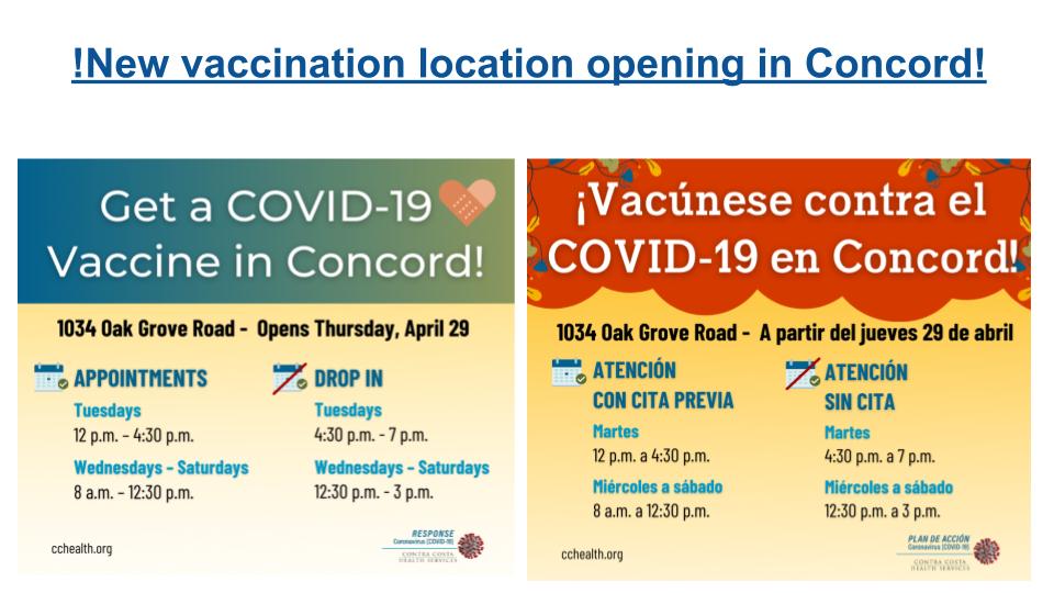 New Vaccination location in Concord psqr.io/TLts06In2- via @ParentSquare