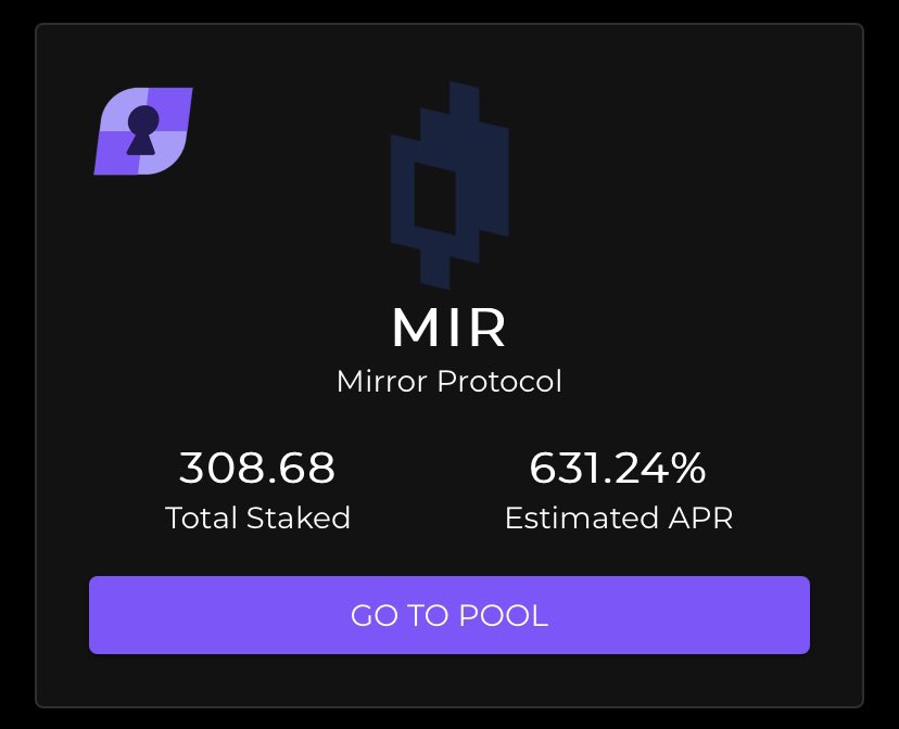 Crypto Collector π (@thefutureisalgo) on Twitter photo 631% APR available to $MIR <a href="/mirror_protocol/">Mirror Protocol</a> holders on DeFiatβs AnyStake V2 π
You need 50 $DFT to gain access to the pool.. tempted to get myself a bag at these rates π 631% APR available to $MIR <a href="/mirror_protocol/">Mirror Protocol</a> holders on DeFiatβs AnyStake V2 π
You need 50 $DFT to gain access to the pool.. tempted to get myself a bag at these rates π