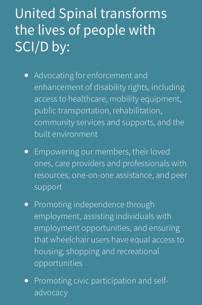 United Spinal is focused on empowerment, self-advocacy, human rights, and access to supports. Notice that they aren’t focused on treatments, cures, the economic cost of disability, etc.