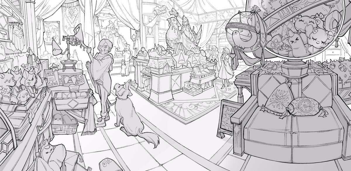 Witch Hat Theme Park! pt(4/8) The park's gift shop selling witch hats, plushies and others! My favourites were adding the plushie globe and coco statue, theres also a beldarut statue in the back!✨ #Δ帽子 #witchhatatelier