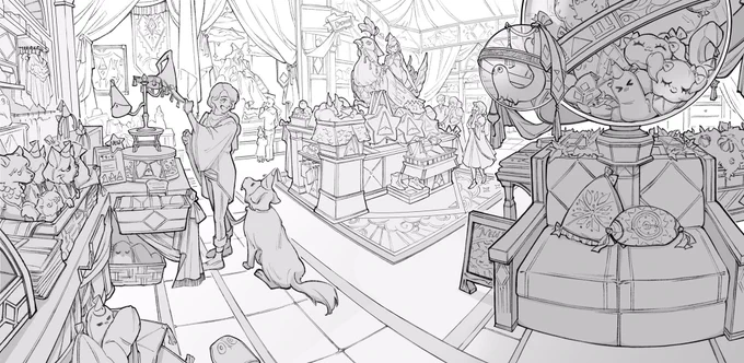 Witch Hat Theme Park! pt(4/8) The park's gift shop selling witch hats, plushies and others! My favourites were adding the plushie globe and coco statue, theres also a beldarut statue in the back!✨ #Δ帽子 #witchhatatelier 