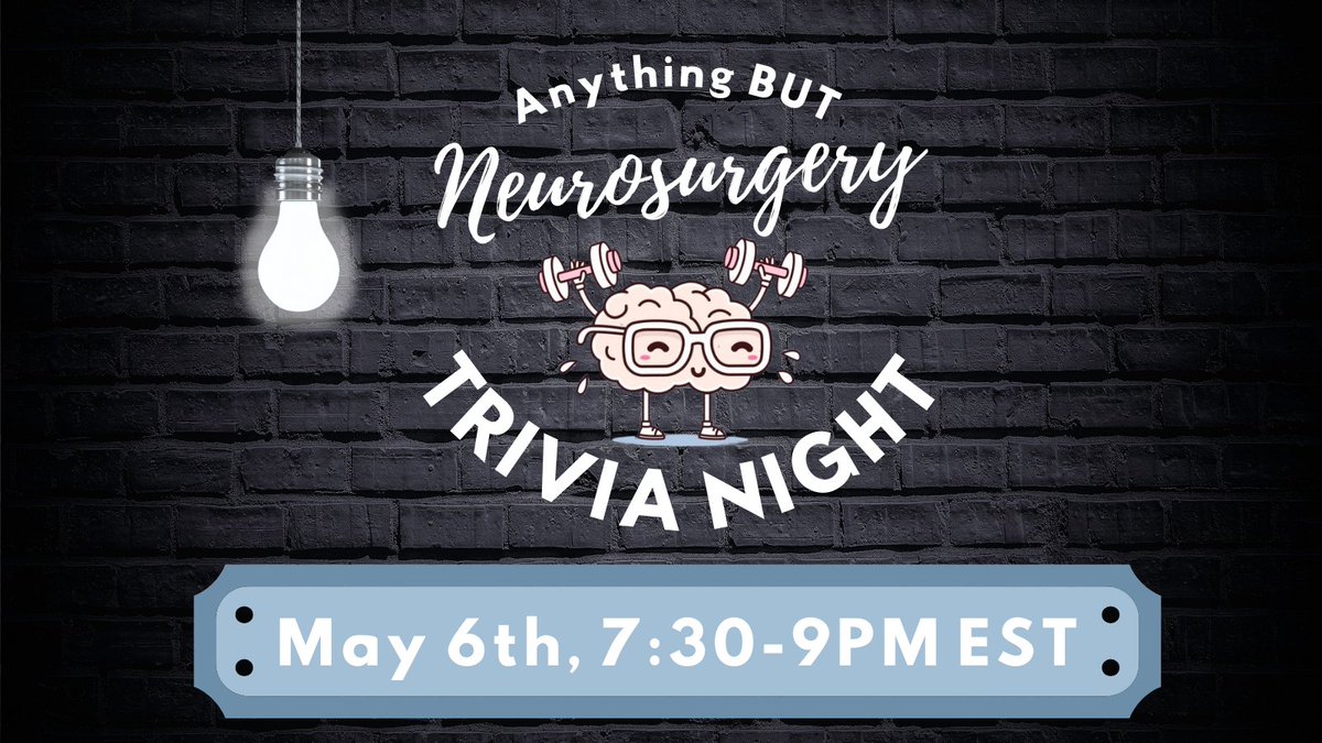 Ryan Radwanski (@ryanerad) on Twitter photo <a href="/BrainSpineGroup/">Brain & Spine Group</a> Virtual Trivia Fundraiser registration closes in 1 week - Don't Miss it!
Join other neurosurgery departments, residents, students, friends/family: neurosurgerytraining.org/virtual-trivia…
<a href="/UB_Neurosurgery/">UB Neurosurgery (UBNS)</a> <a href="/nymcbrainspine/">Westchester Medical Center Neurosurgery</a> @WCMCBrainSpine <a href="/AANSNeuro/">AANS</a> <a href="/CNS_Update/">CNS</a> <a href="/youngneuros/">AANS Early-to-mid Career Committee (#E2M)</a> <a href="/BrainSpineGroup/">Brain & Spine Group</a> Virtual Trivia Fundraiser registration closes in 1 week - Don't Miss it!
Join other neurosurgery departments, residents, students, friends/family: neurosurgerytraining.org/virtual-trivia…
<a href="/UB_Neurosurgery/">UB Neurosurgery (UBNS)</a> <a href="/nymcbrainspine/">Westchester Medical Center Neurosurgery</a> @WCMCBrainSpine <a href="/AANSNeuro/">AANS</a> <a href="/CNS_Update/">CNS</a> <a href="/youngneuros/">AANS Early-to-mid Career Committee (#E2M)</a>