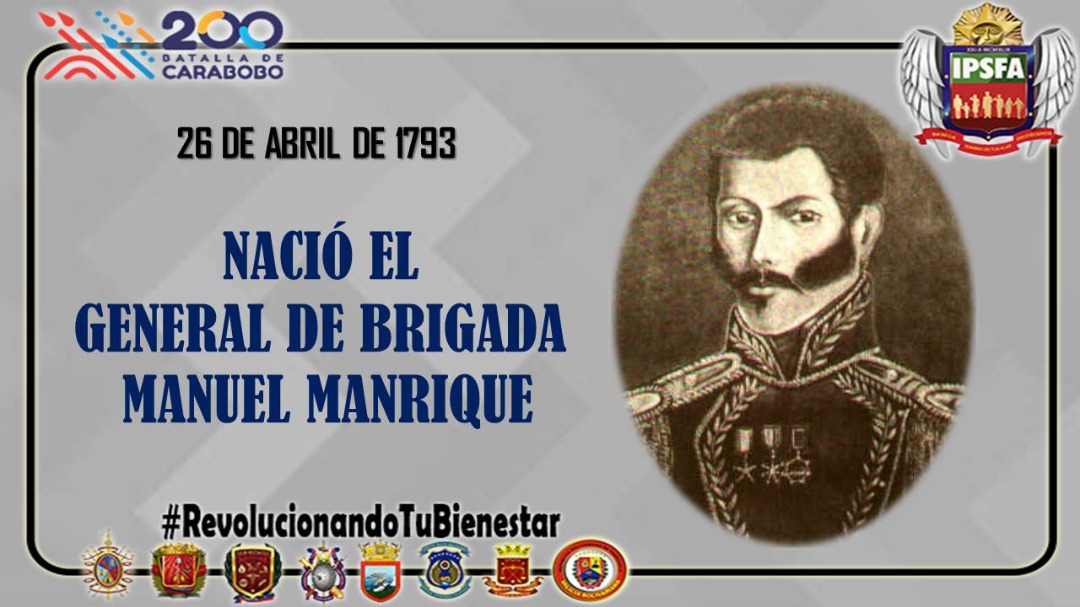 IPSFAespatria's tweet photo. El #26Abr de 1793 nació el GB. Manuel Manrique. Fue prócer y político 🇻🇪. En 1819, cruzó los Andes con el Ejército Libertador y participó en la serie de victorias que consolidaron la independencia de Venezuela y la Nueva Granada. ¡Que vivan nuestros patriotas! https://t.co/9gDAayxYiT