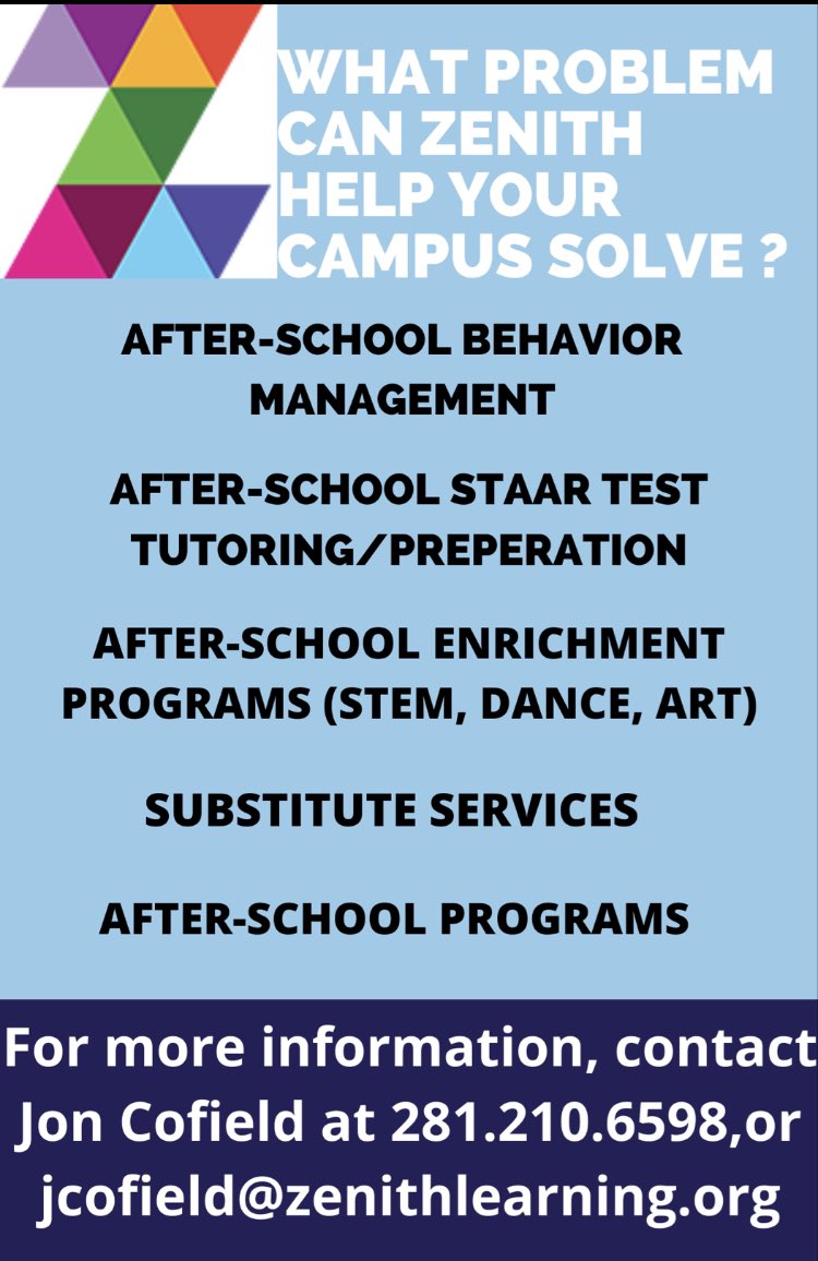 ZenithJon's tweet photo. What problem(s) can @ZenithKidsTX help your campus solve? We know your time is valuable, so let us take some stress off your campus next year. Contact me for more details! #welovewhatwedo https://t.co/icSXSxCxWE